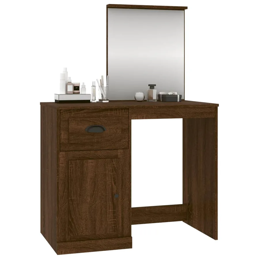 Coiffeuse et miroir chêne marron 90x50x132,5 cm bois ingénierie - 4