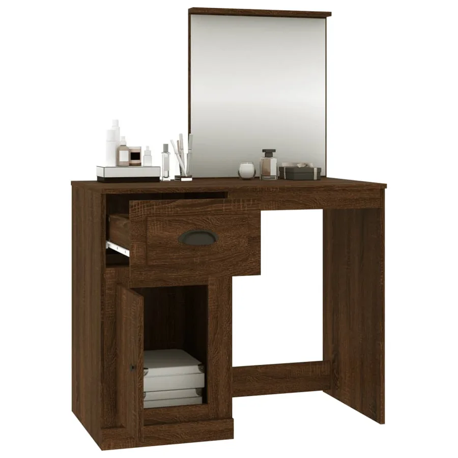 Coiffeuse et miroir chêne marron 90x50x132,5 cm bois ingénierie - 5