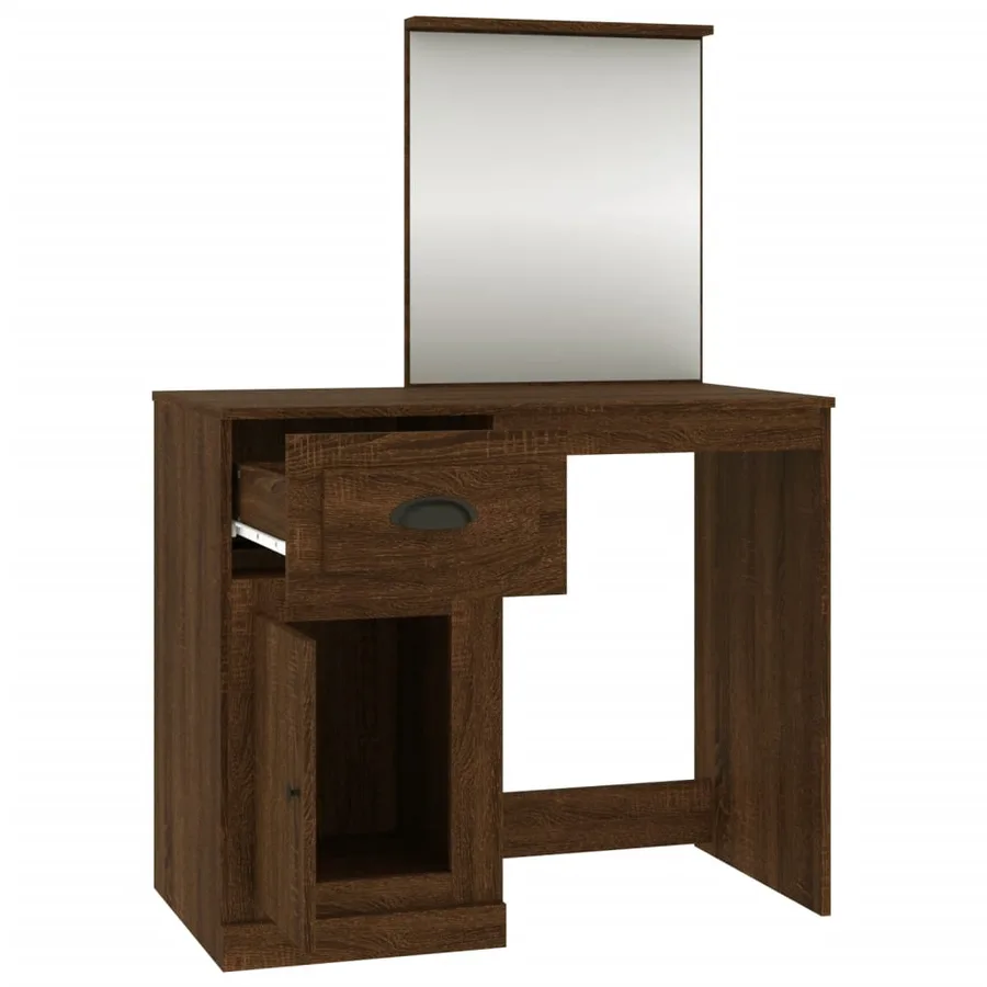 Coiffeuse et miroir chêne marron 90x50x132,5 cm bois ingénierie - 7