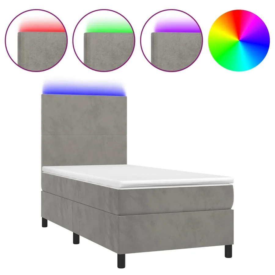 Sommier à lattes de lit avec matelas LED Gris clair 100x200 cm - 2