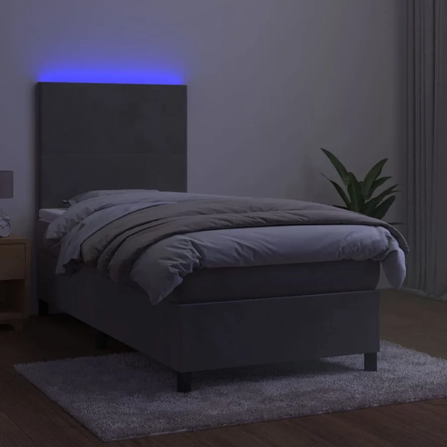 Sommier à lattes de lit avec matelas LED Gris clair 100x200 cm - 4