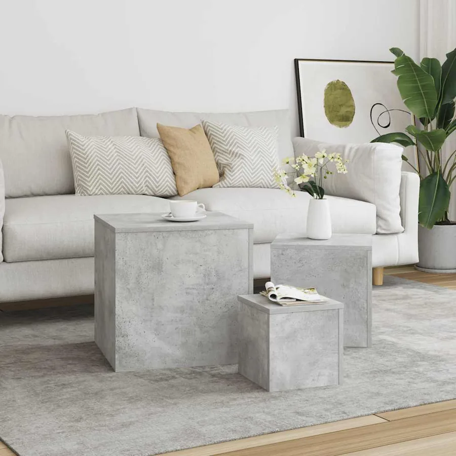 Tables d'appoint 3 pcs Gris béton Bois d’ingénierie