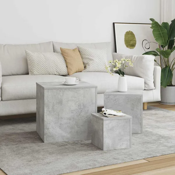 Tables d'appoint 3 pcs Gris béton Bois d’ingénierie