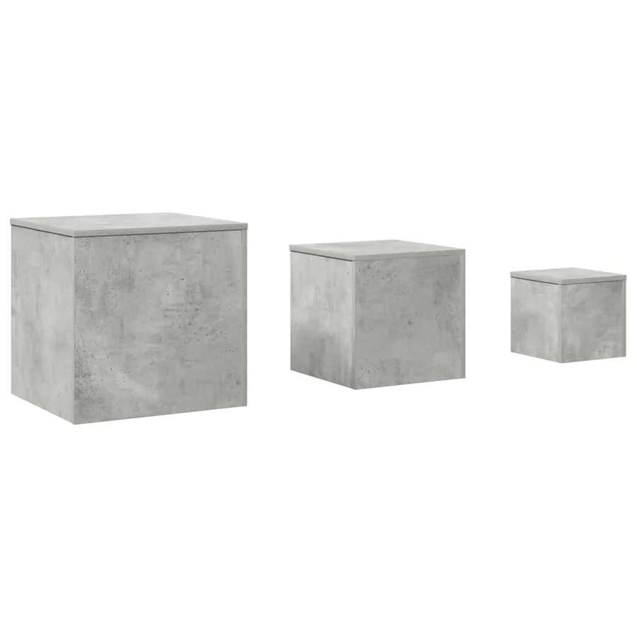 Tables d'appoint 3 pcs Gris béton Bois d’ingénierie - 2