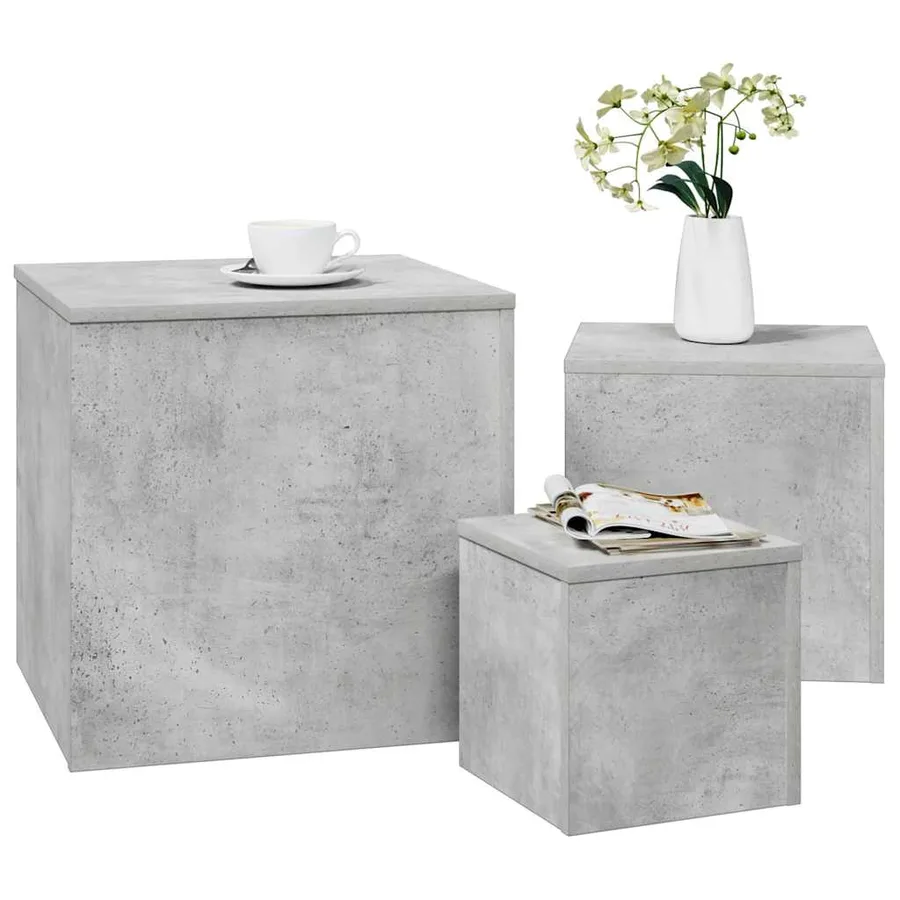 Tables d'appoint 3 pcs Gris béton Bois d’ingénierie - 3