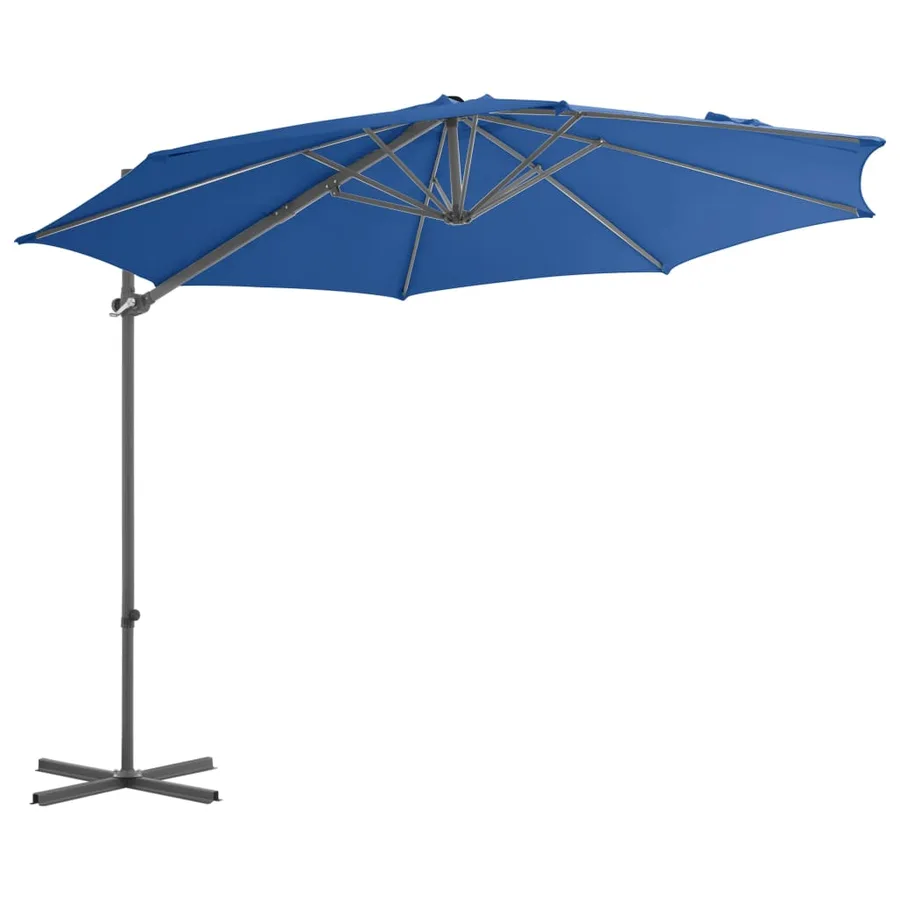 Parasol de jardin en porte-à-faux avec mât en acier bleu azuré - 2