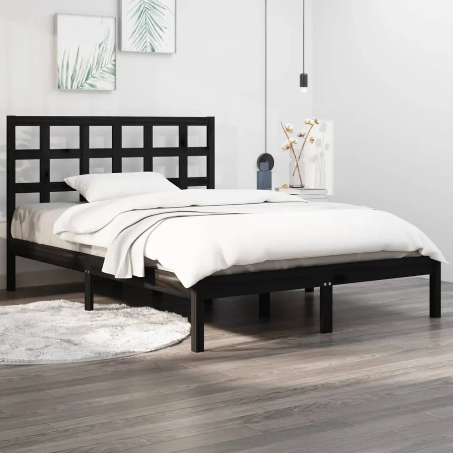 Cadre de lit sans matelas noir 140x190 cm bois massif