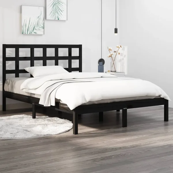 Cadre de lit sans matelas noir 140x190 cm bois massif