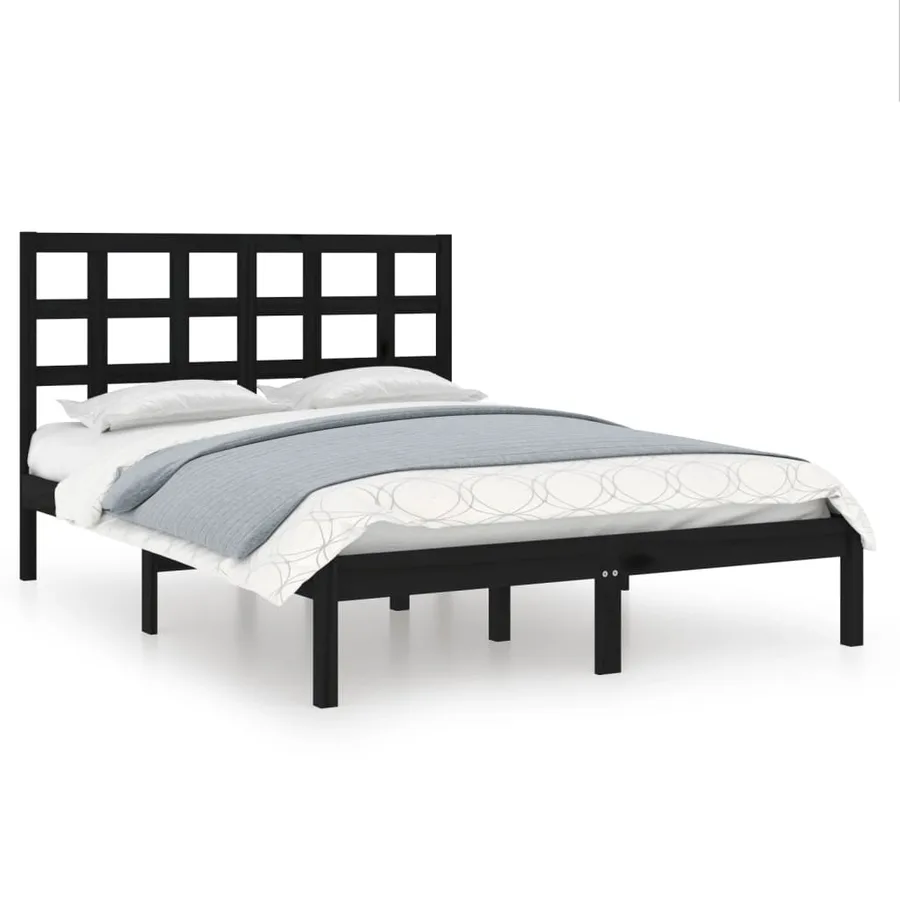 Cadre de lit sans matelas noir 140x190 cm bois massif - 2