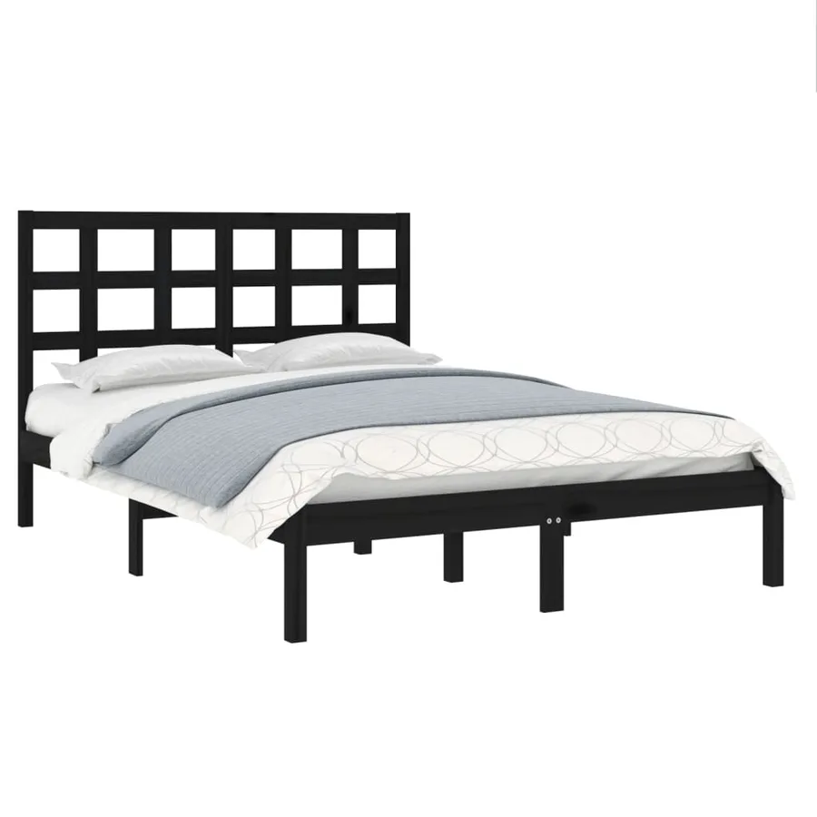 Cadre de lit sans matelas noir 140x190 cm bois massif - 3