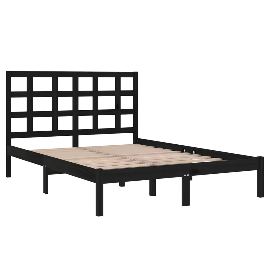 Cadre de lit sans matelas noir 140x190 cm bois massif - 4