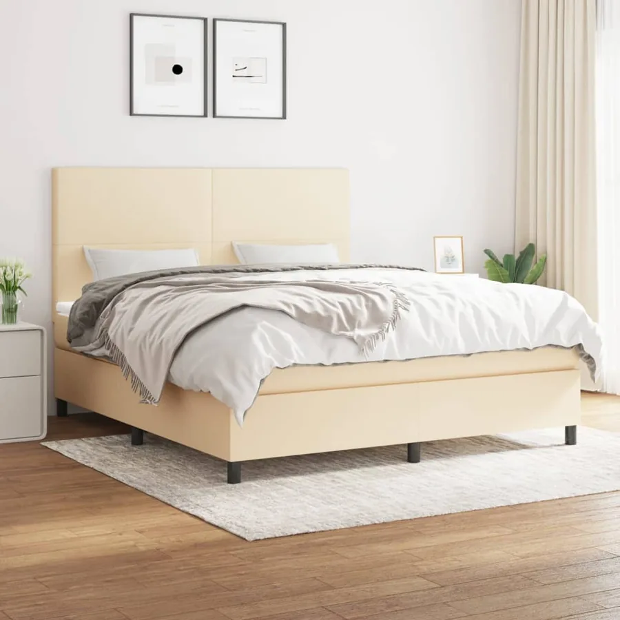 Sommier à lattes de lit avec matelas Crème 160x200 cm Tissu