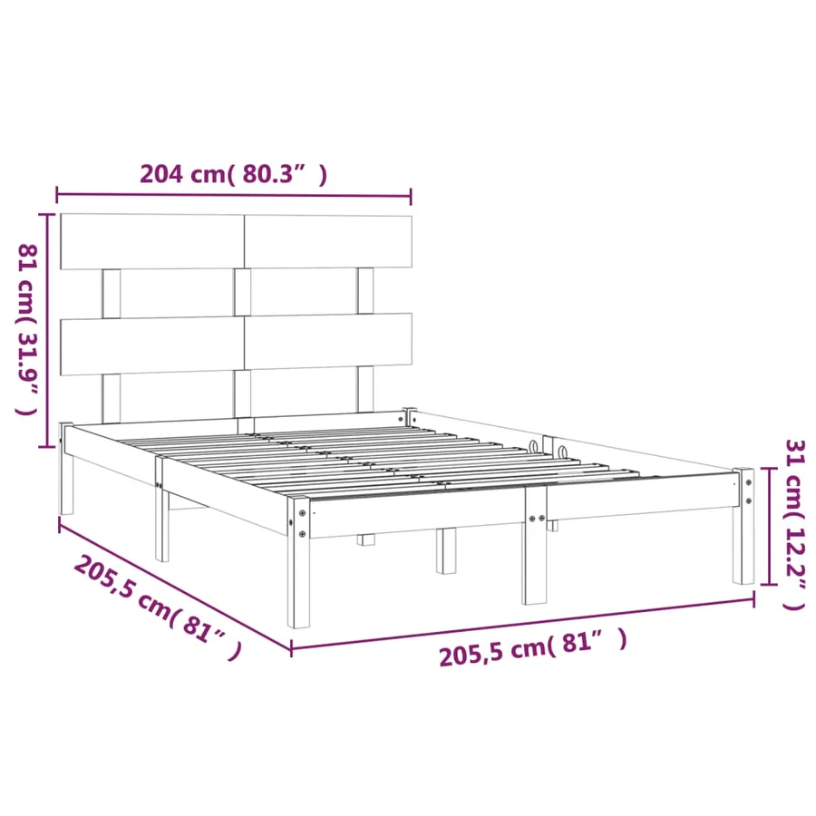 Cadre de lit sans matelas 200x200 cm bois massif - 6