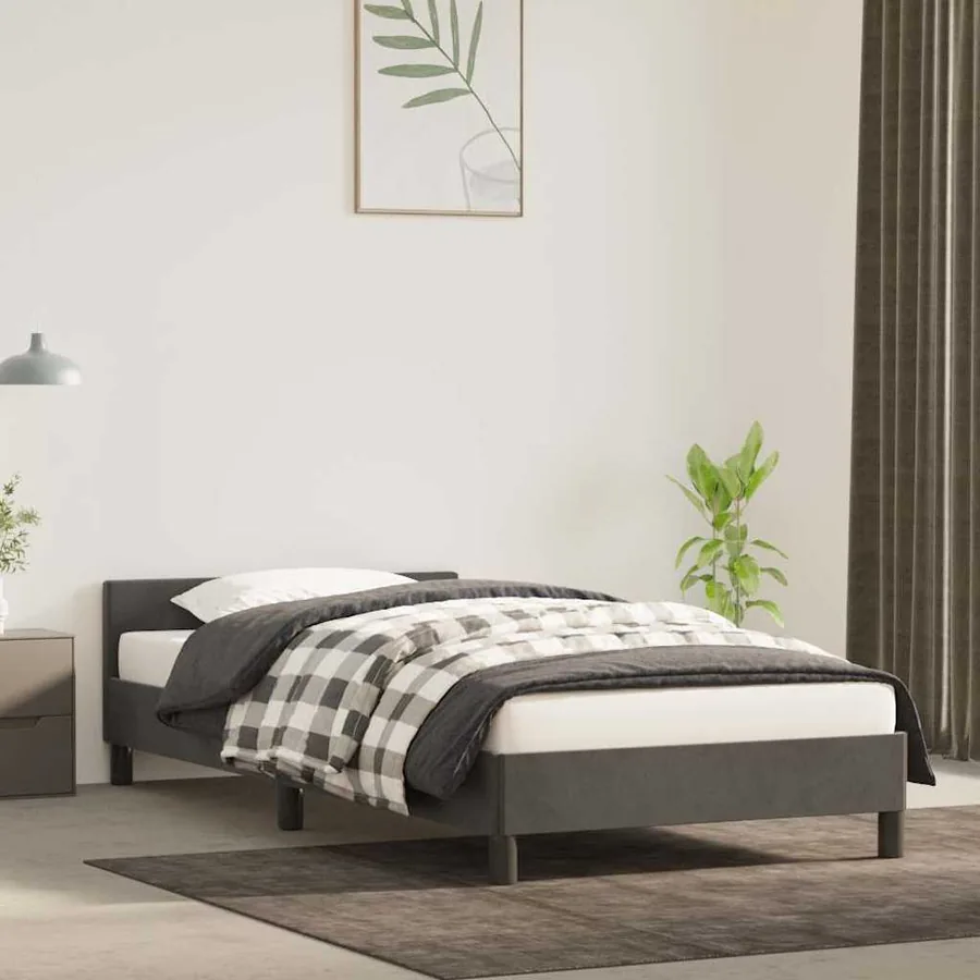 Cadre de lit sans matelas gris foncé 90x200 cm velours