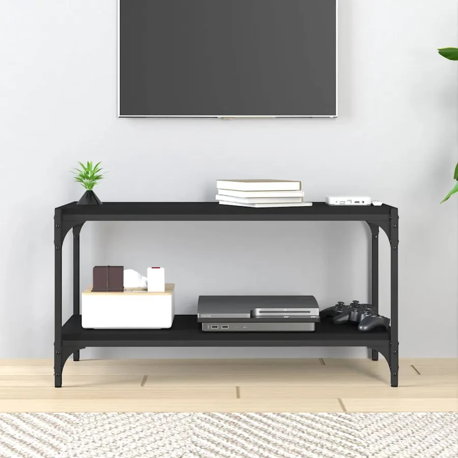 Meuble TV Noir 80x33x41 cm Bois d'ingénierie et acier - 3