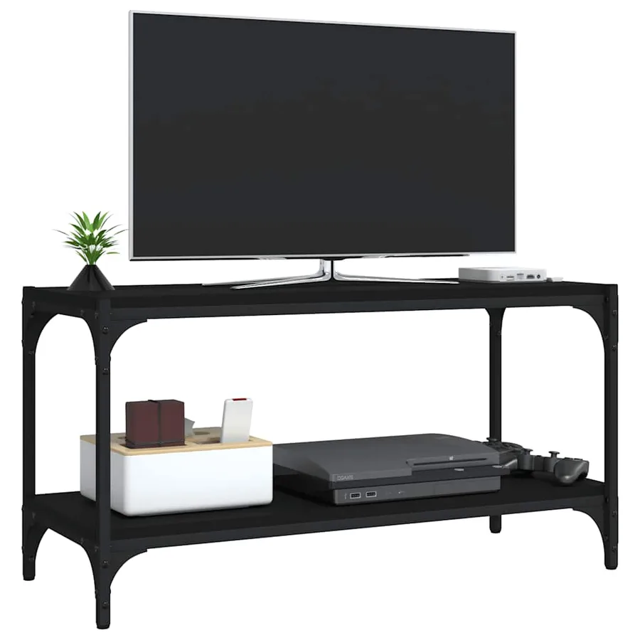 Meuble TV Noir 80x33x41 cm Bois d'ingénierie et acier - 6