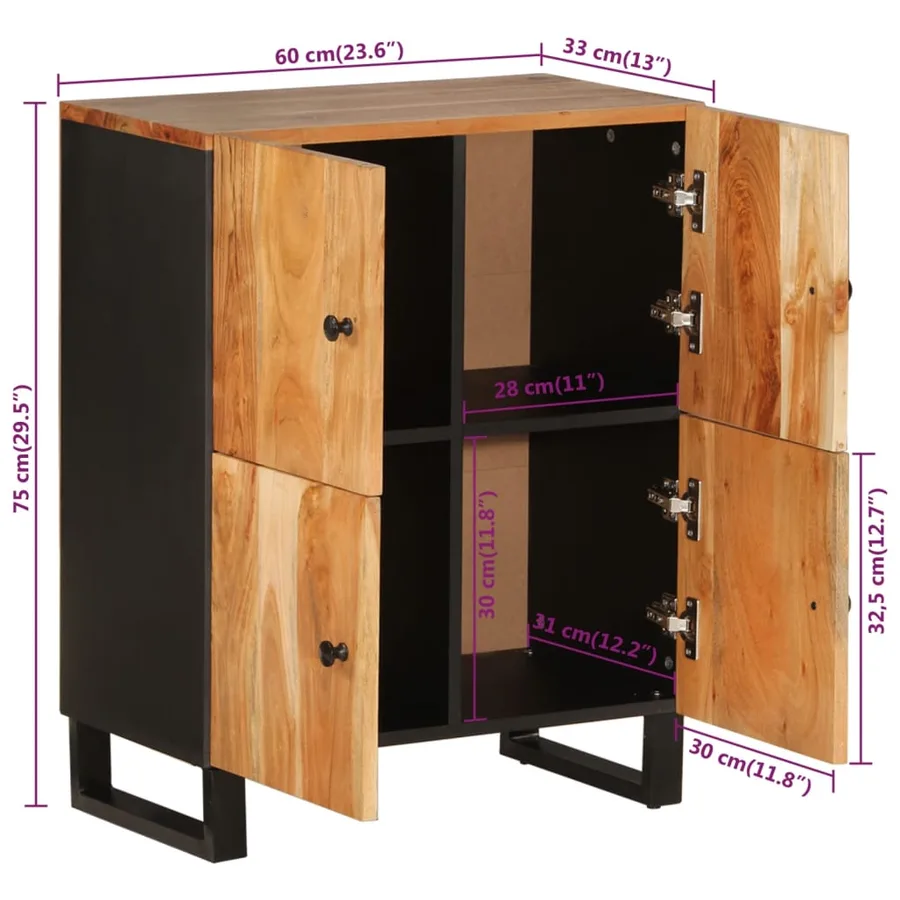 Buffet avec 4 portes 60x33x75 cm bois massif d'acacia - 9