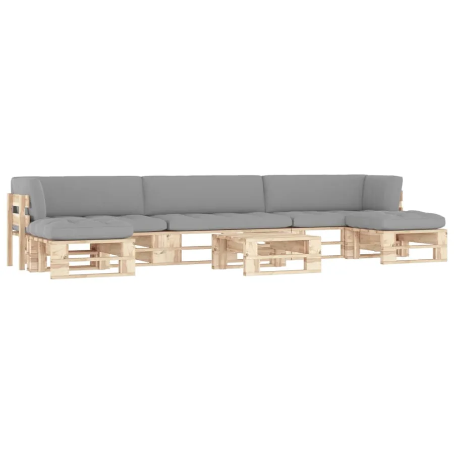 Salon de jardin palette 6pcs avec coussins Bois de pin imprégné