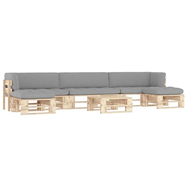 Salon de jardin palette 6pcs avec coussins Bois de pin imprégné