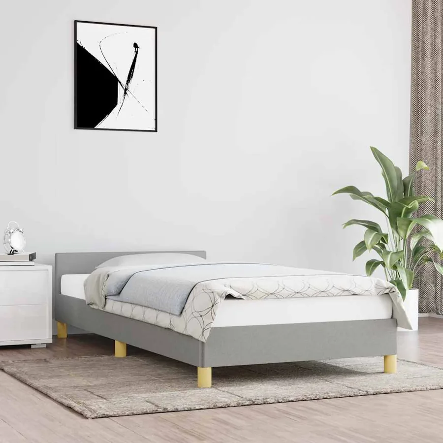 Cadre de lit sans matelas gris clair 100x200 cm tissu