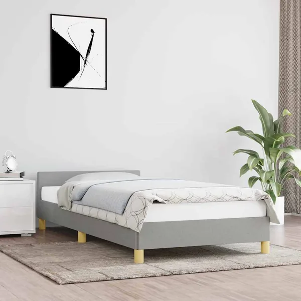 Cadre de lit sans matelas gris clair 100x200 cm tissu