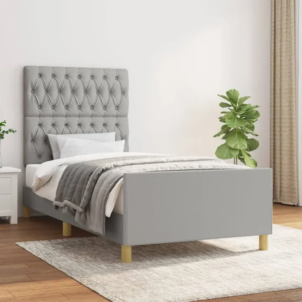 Cadre de lit sans matelas gris clair 90x190 cm tissu