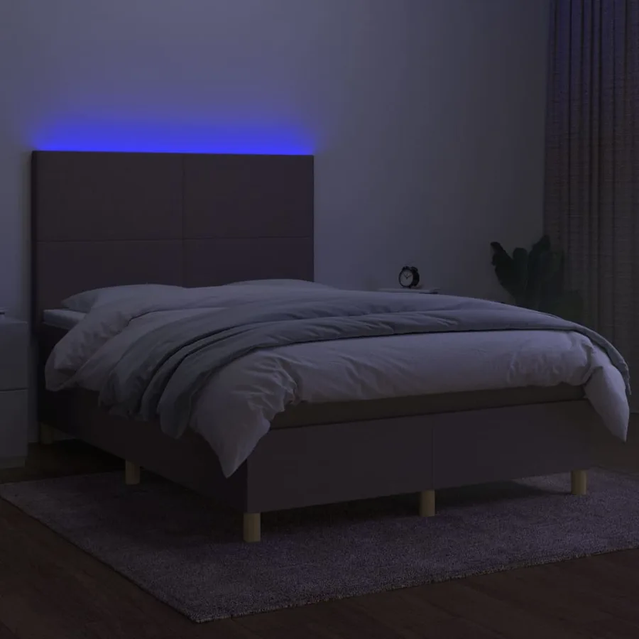 Sommier à lattes de lit et matelas et LED Taupe 140x200cm Tissu - 4