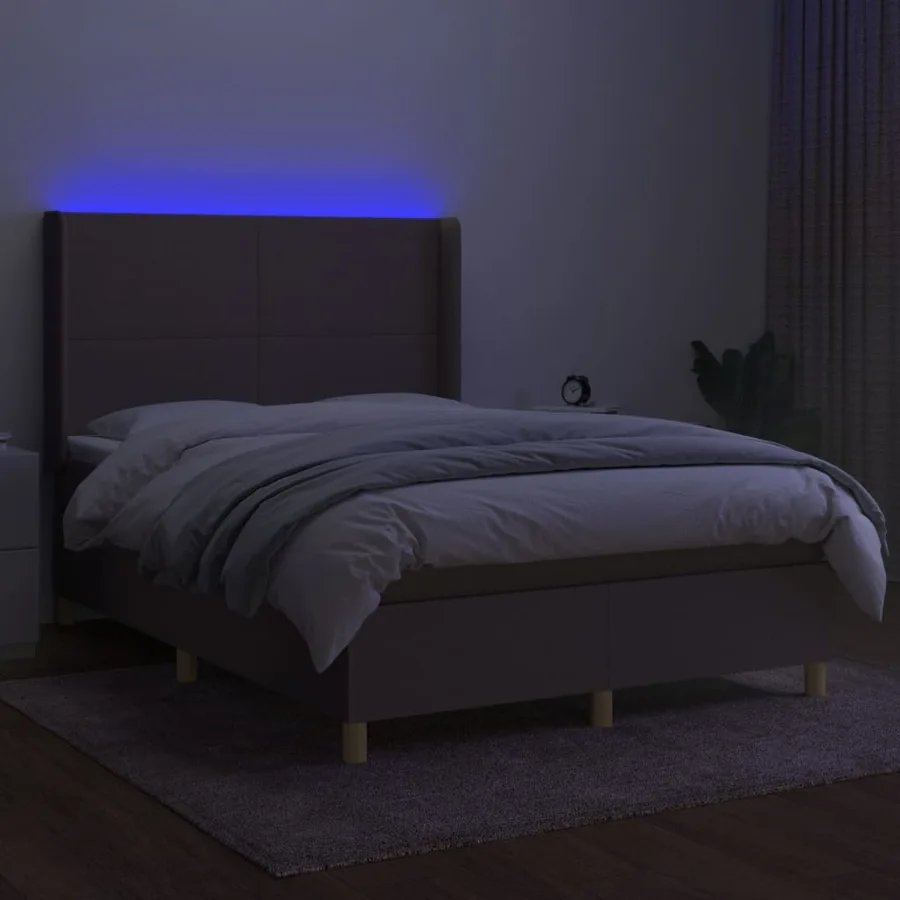 Sommier à lattes de lit matelas et LED Taupe 140x200 cm Tissu - 3