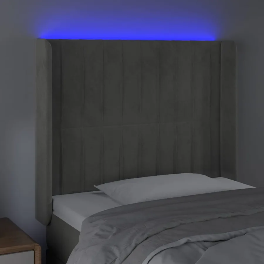 Tête de lit à LED Gris clair 103x16x118/128 cm Velours - 4