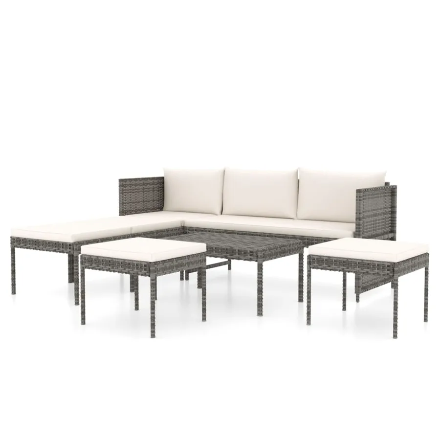 Salon de jardin 6 pcs avec coussins résine tressée gris - 2