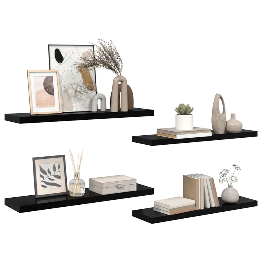 Étagère murale flottante 4 pcs Noir brillant 90x23,5x3,8 cm MDF - 5