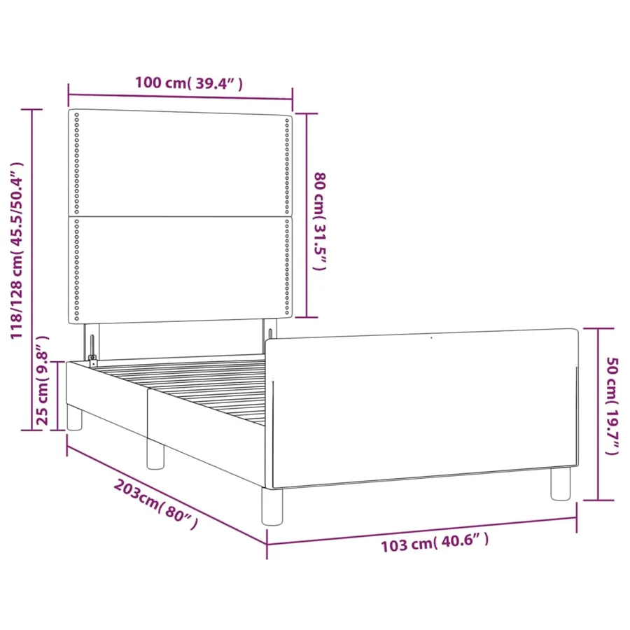 Cadre de lit sans matelas rose 100x200 cm velours - 14