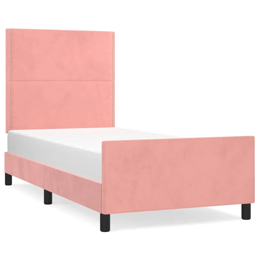 Cadre de lit sans matelas rose 100x200 cm velours - 2