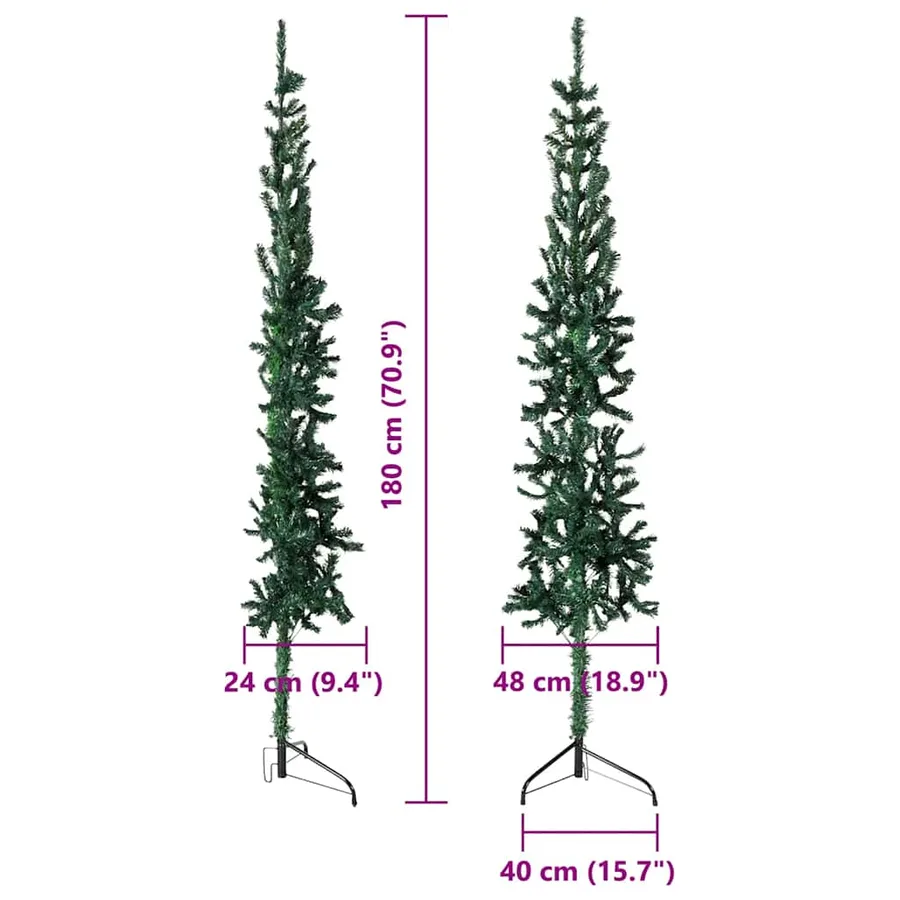 Demi sapin de Noël artificiel mince avec support Vert 180 cm - 8