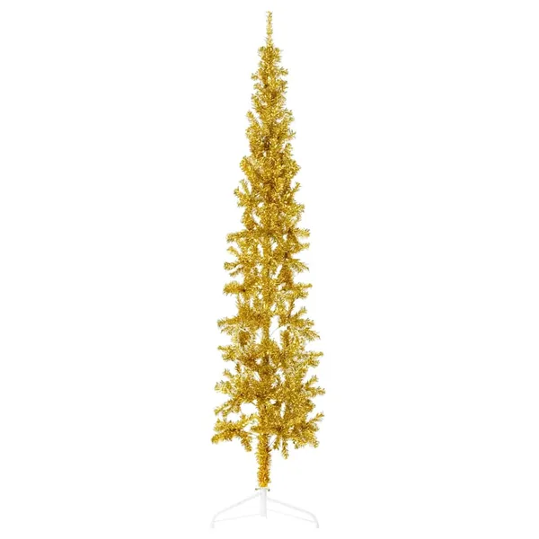 Demi sapin de Noël artificiel mince avec support Doré 180 cm