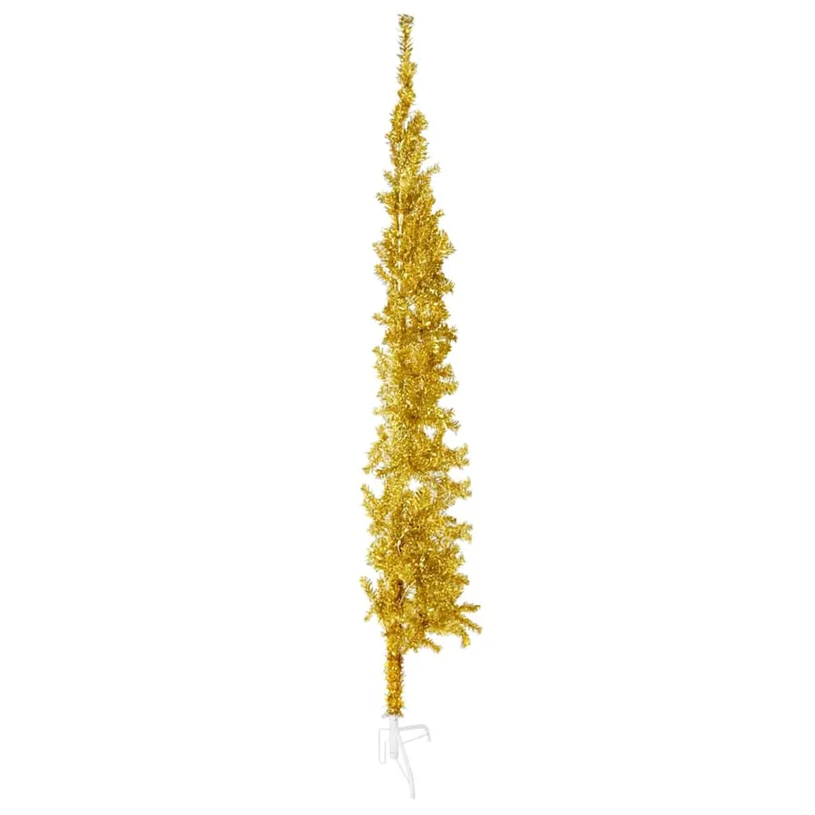 Demi sapin de Noël artificiel mince avec support Doré 180 cm - 4