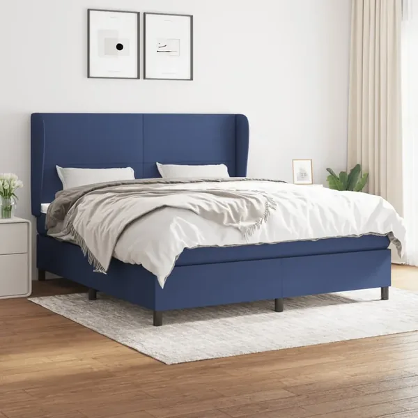 Sommier à lattes de lit avec matelas Bleu 160x200 cm Tissu