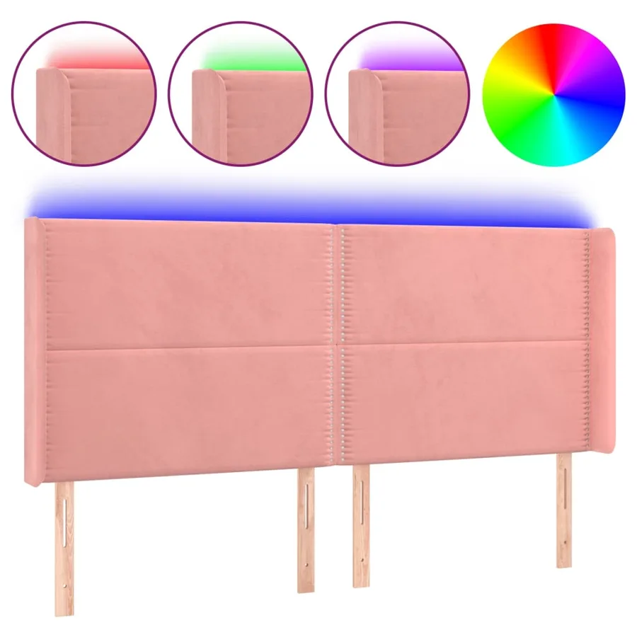 Tête de lit à LED Rose 203x16x118/128 cm Velours - 2
