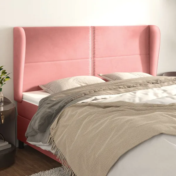 Tête de lit avec oreilles Rose 203x23x118/128 cm Velours