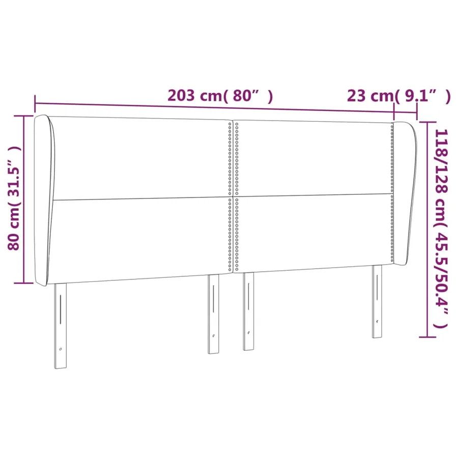 Tête de lit avec oreilles Rose 203x23x118/128 cm Velours - 9