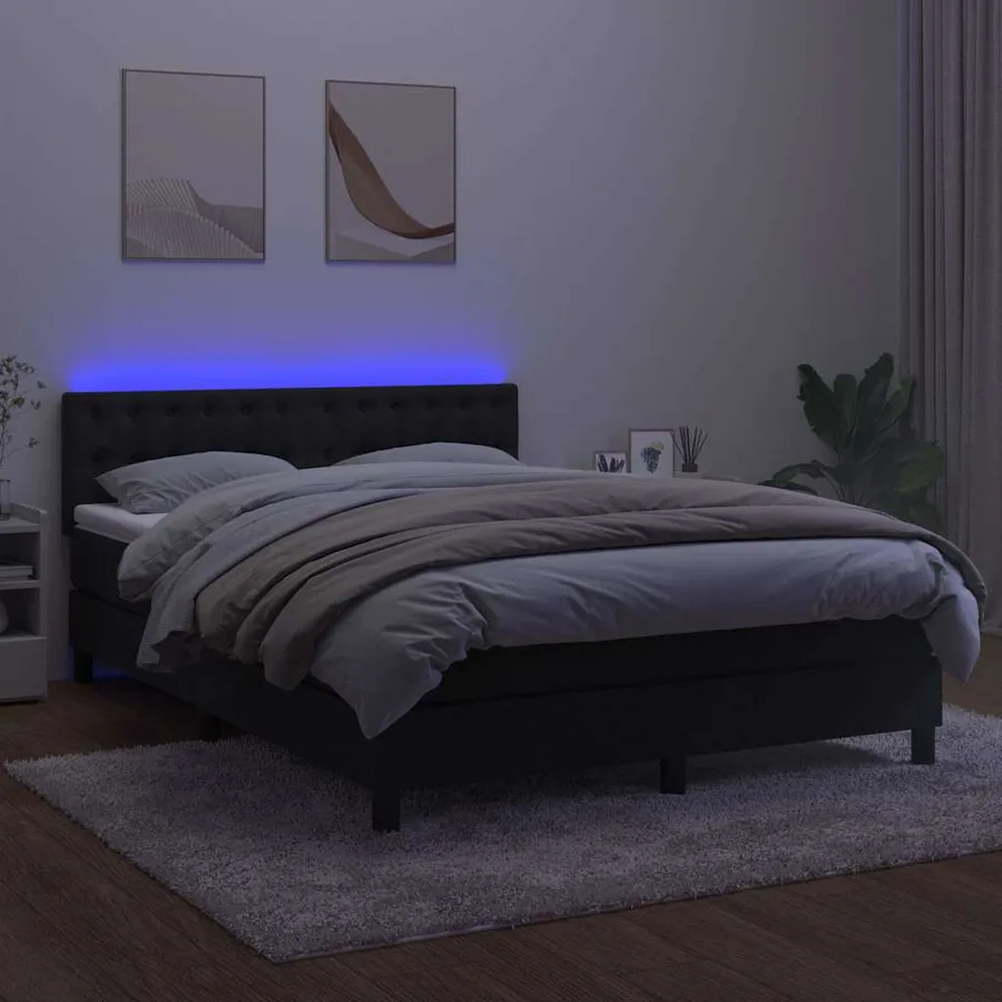Sommier à lattes de lit avec matelas et LED Noir 140x200 cm - 4