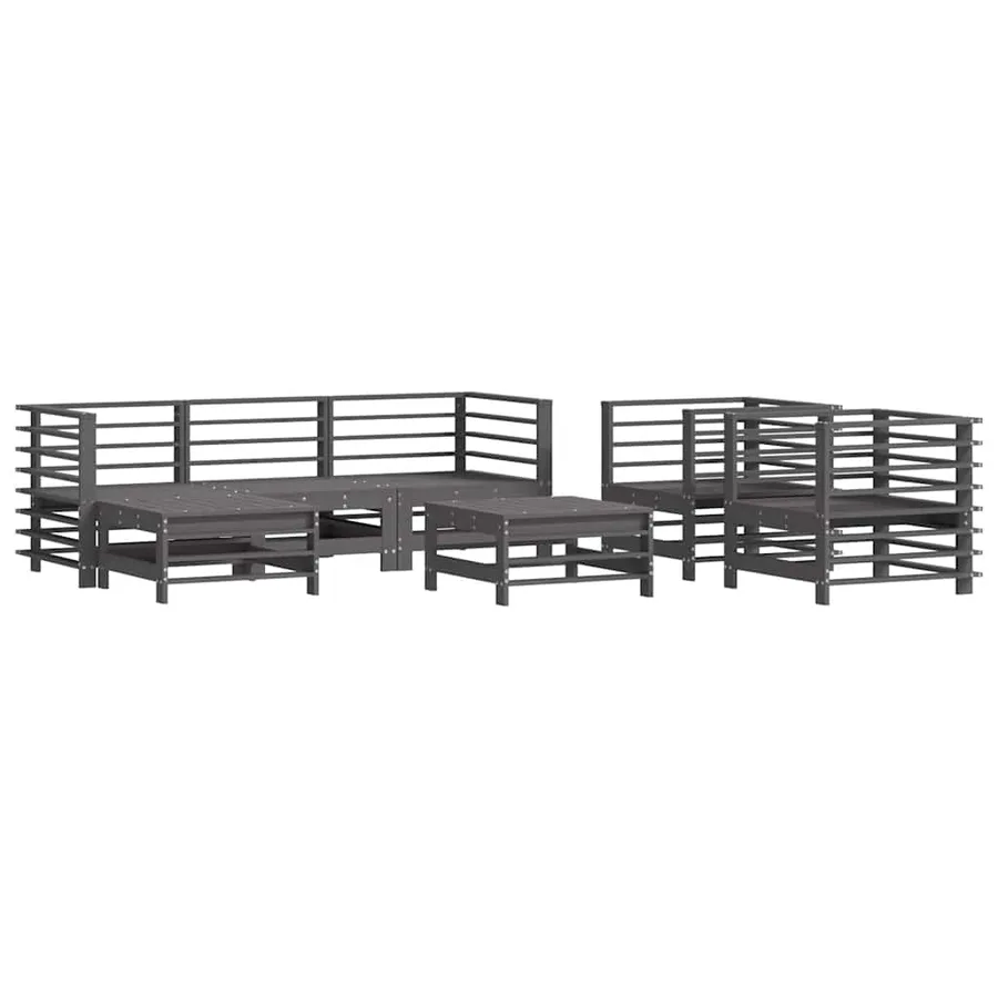 Salon de jardin 7 pcs avec coussins gris bois massif - 3