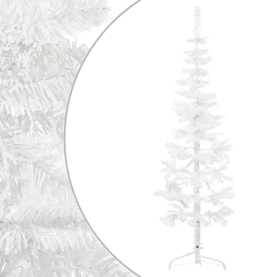Demi sapin de Noël artificiel mince avec support Blanc 180 cm - 3