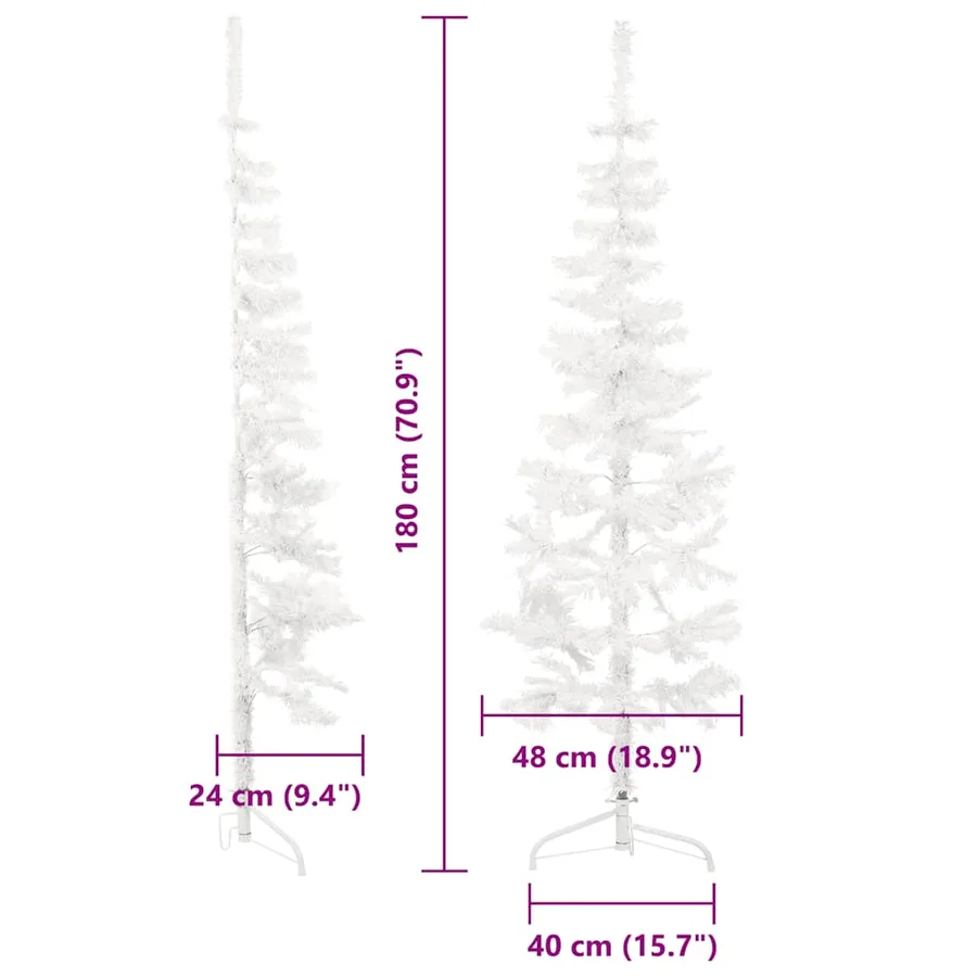 Demi sapin de Noël artificiel mince avec support Blanc 180 cm - 9