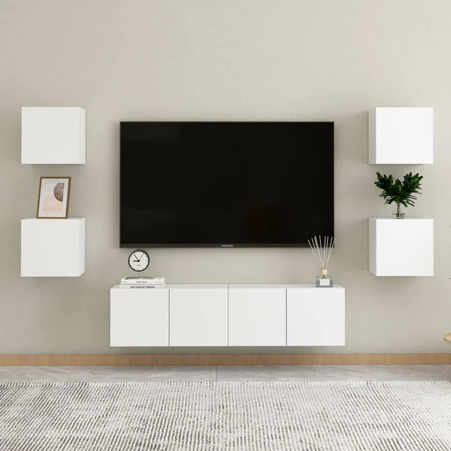 Ensemble de meubles TV 6 pcs Blanc Bois d'ingénierie