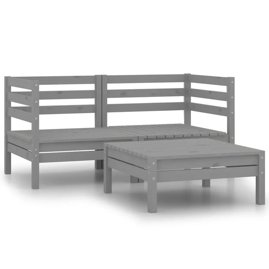 Salon de jardin 3 pcs Gris Bois de pin massif - 2