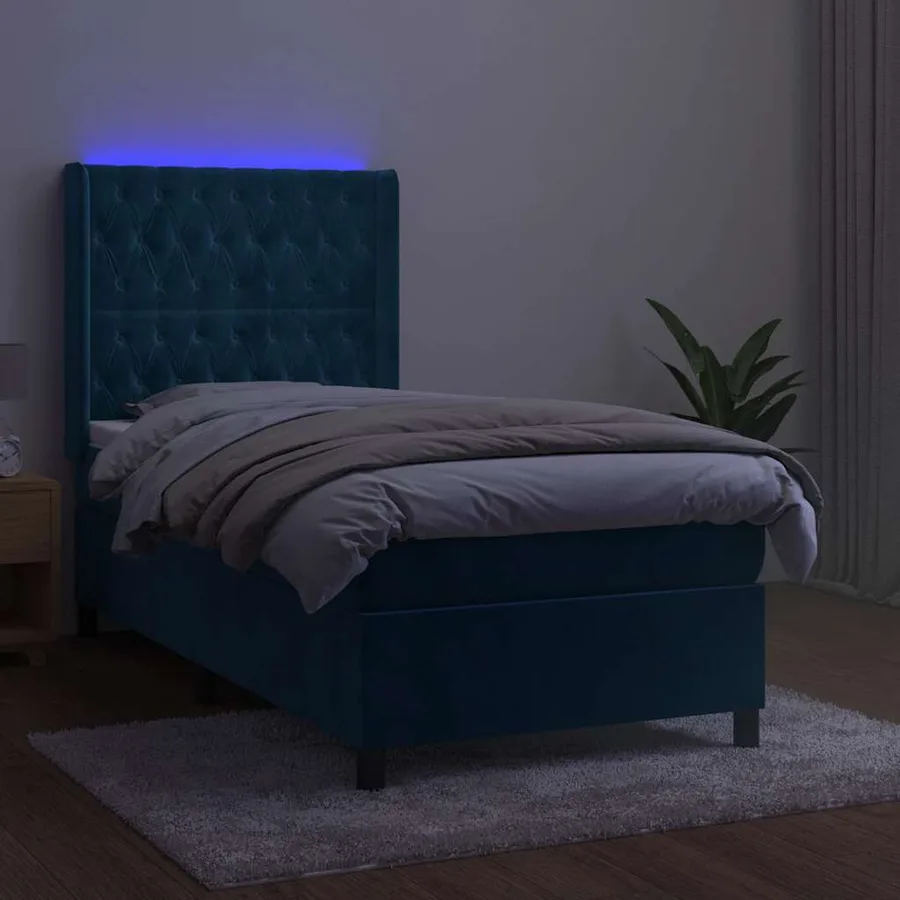 Sommier à lattes de lit matelas LED Bleu foncé 80x200cm Velours - 4