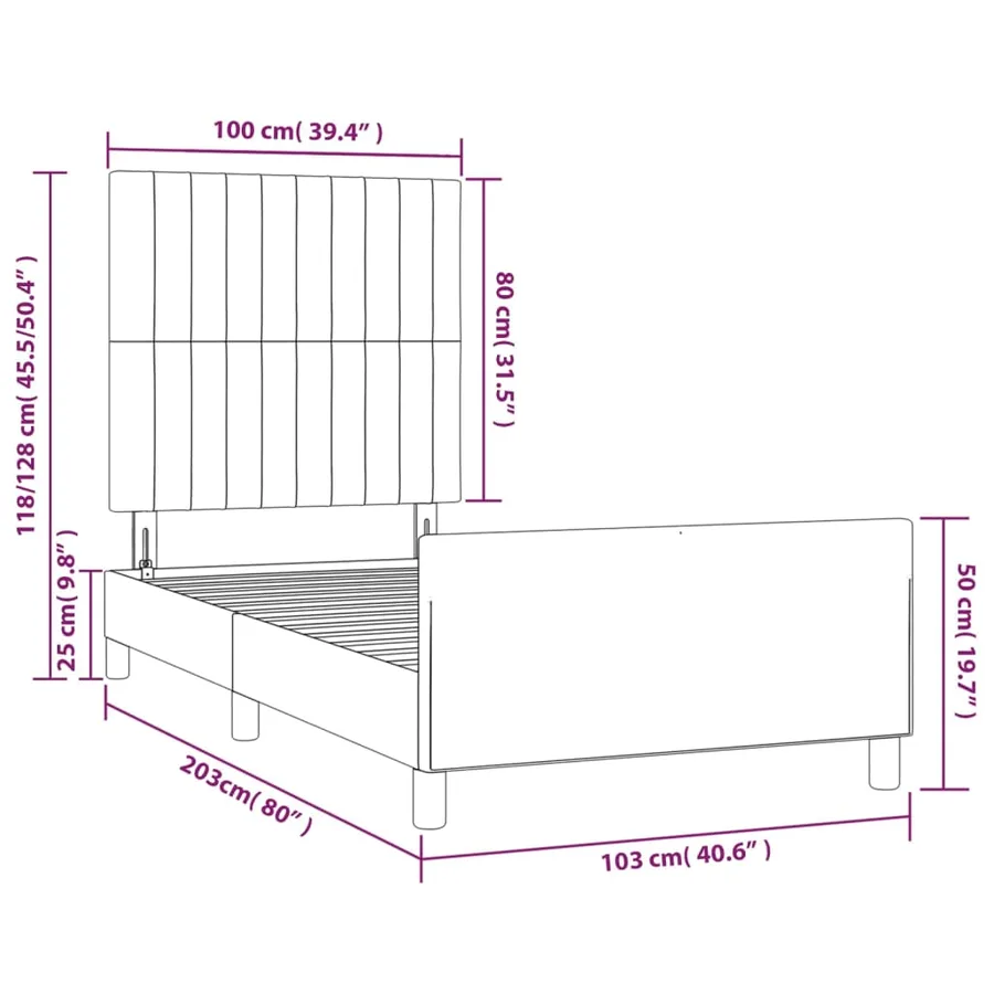 Cadre de lit sans matelas gris clair 100x200 cm velours - 14