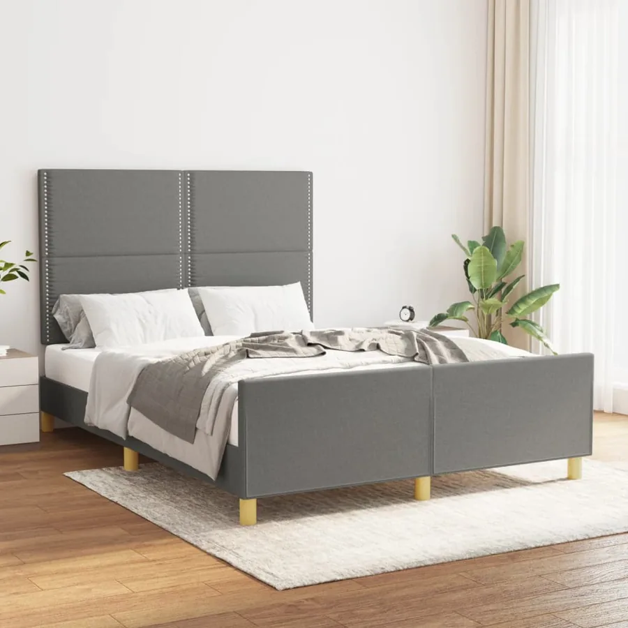Cadre de lit sans matelas gris foncé 140x190 cm tissu