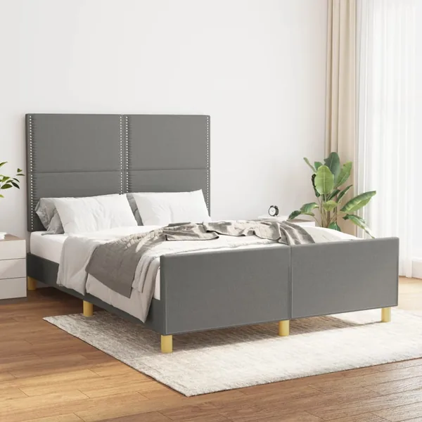 Cadre de lit sans matelas gris foncé 140x190 cm tissu